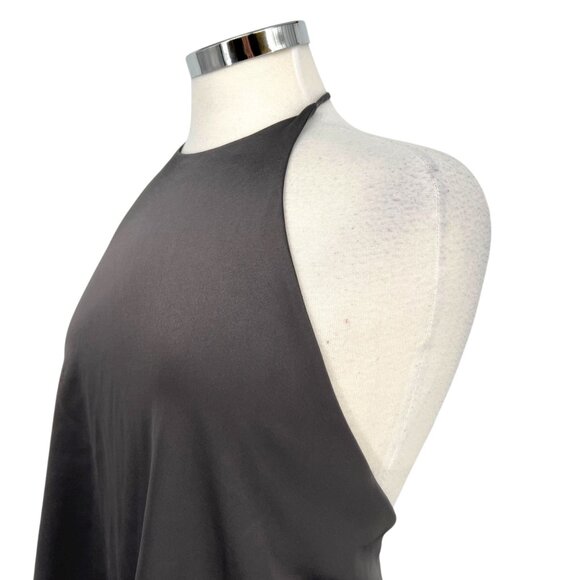 Halston Heritage High Neck Gown Open Back Gown in Gunmetal Gray Size 2 - Picture 4 of 15